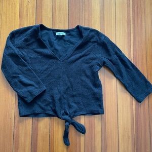 Madewell XXS Black Textured Tie Front Top